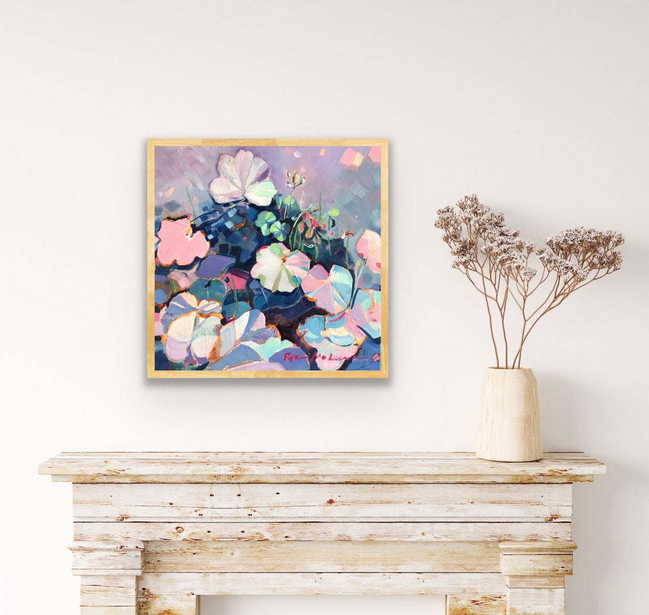 Peace & Romance over mantle piece.